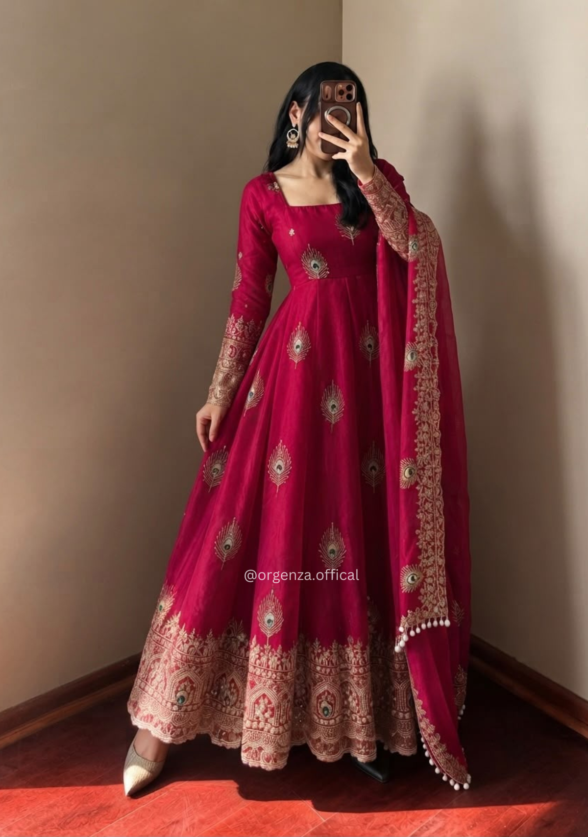 Rani Pink Fendy Silk Sequin Embroidered Gown Set