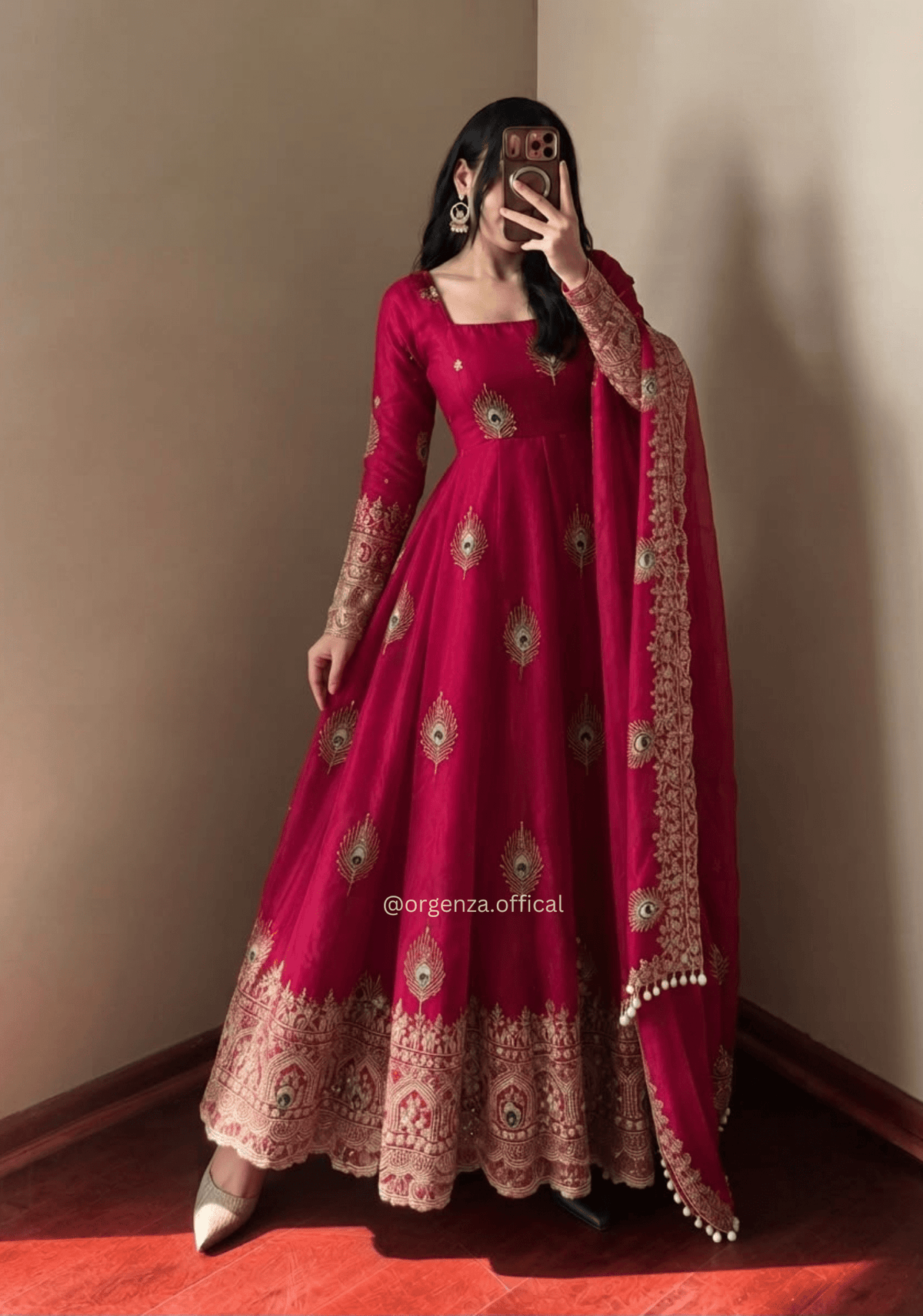 Rani Pink Fendy Silk Sequin Embroidered Gown Set