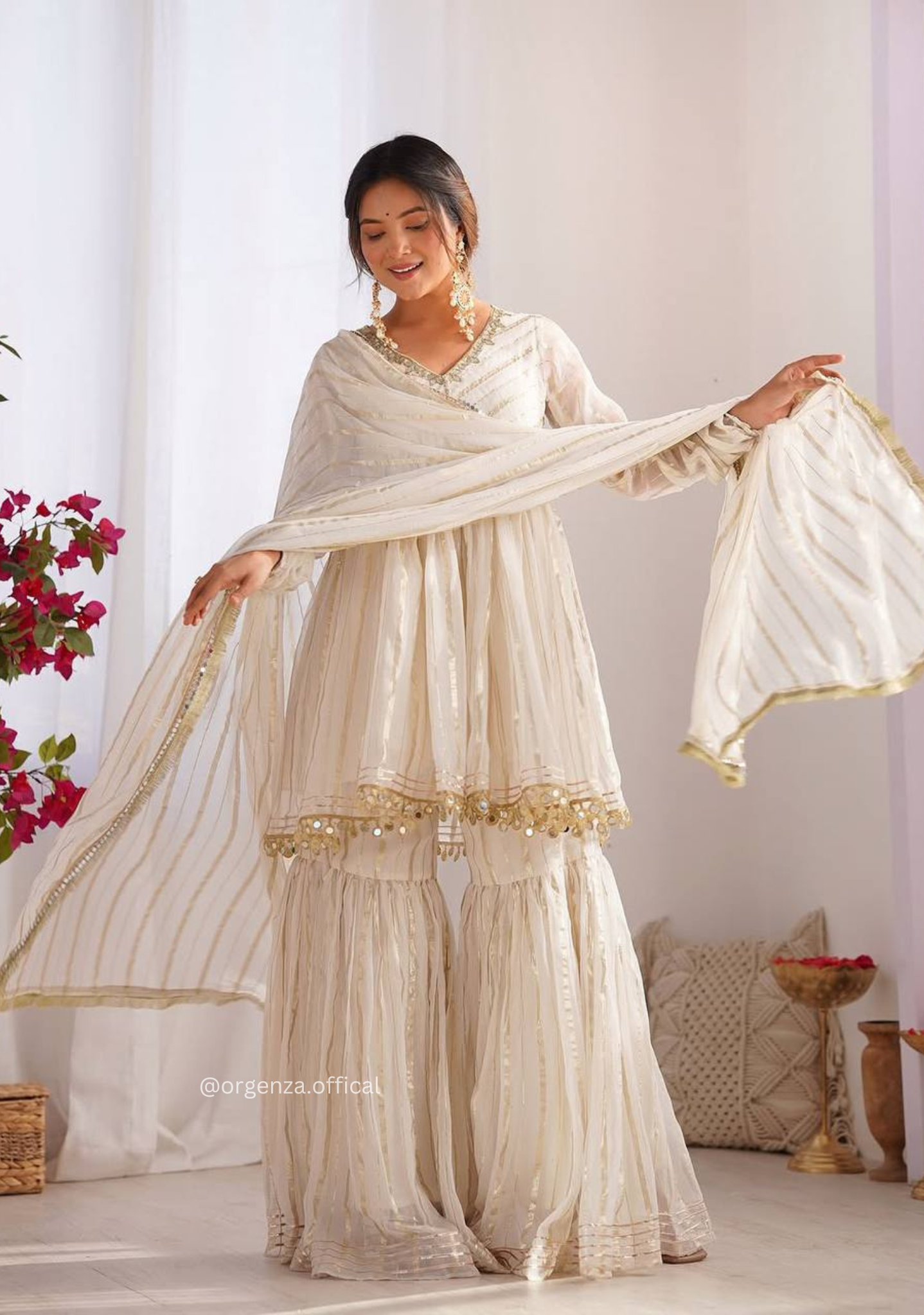 Off White Colour Kediya Sharara Palazzo Fully Stitched Kurti