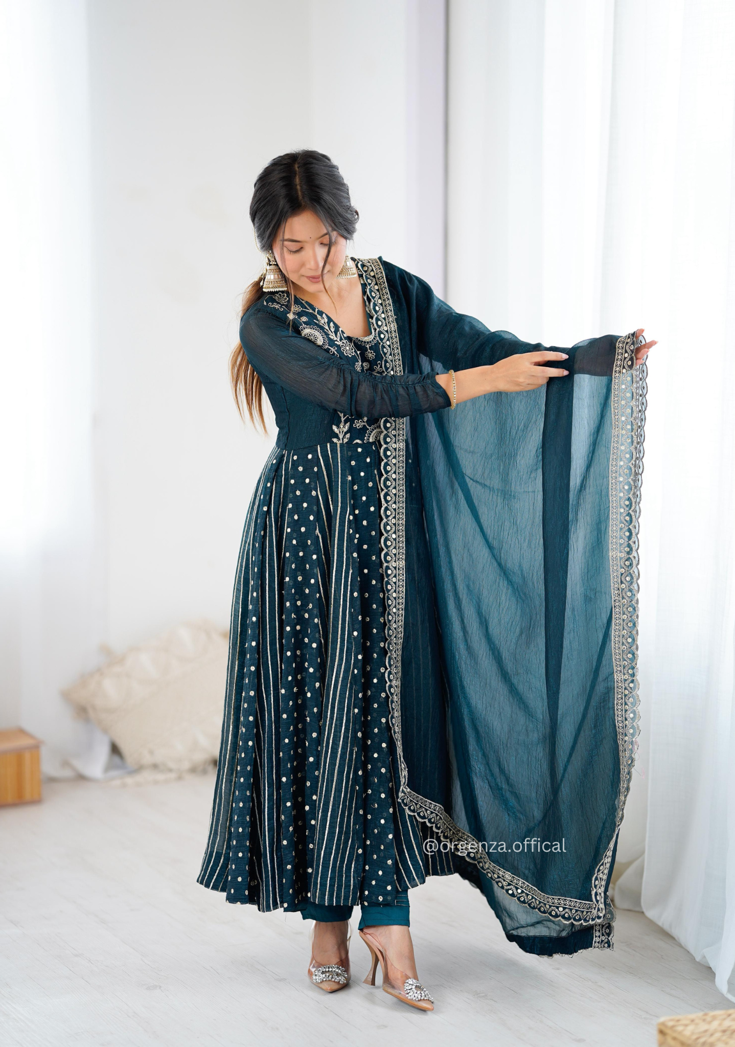 Morpitch Colour Crunchy Silk Anarkali Kurti