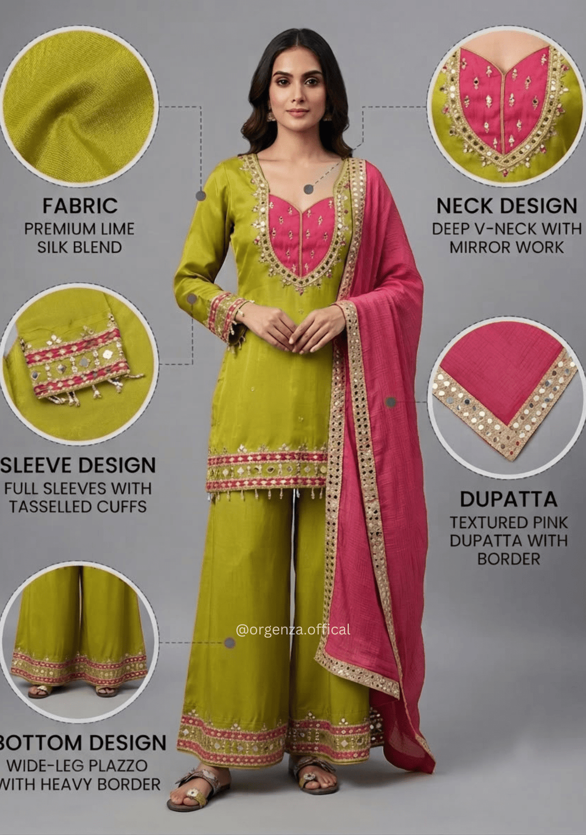 Roman Glass Mirror Work Palazzo Suit Set