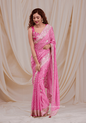 Baby Pink Colour Chinnon Digital Print Saree - Orgenza Store - digisoch