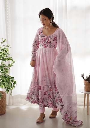 Baby Pink Anarkali With Floral Printed - Orgenza Store - digisoch