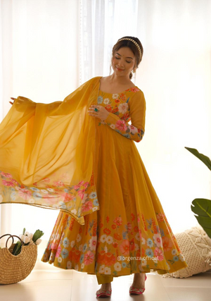 Floral Organza Anarkali With Dupatta And Pant - Orgenza Store