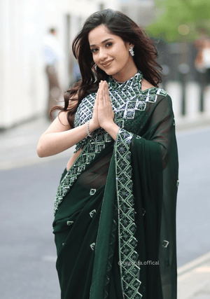 Bottle Green Rangoli Silk Saree With Sequence Embroidery Work - Orgenza Store - digisoch