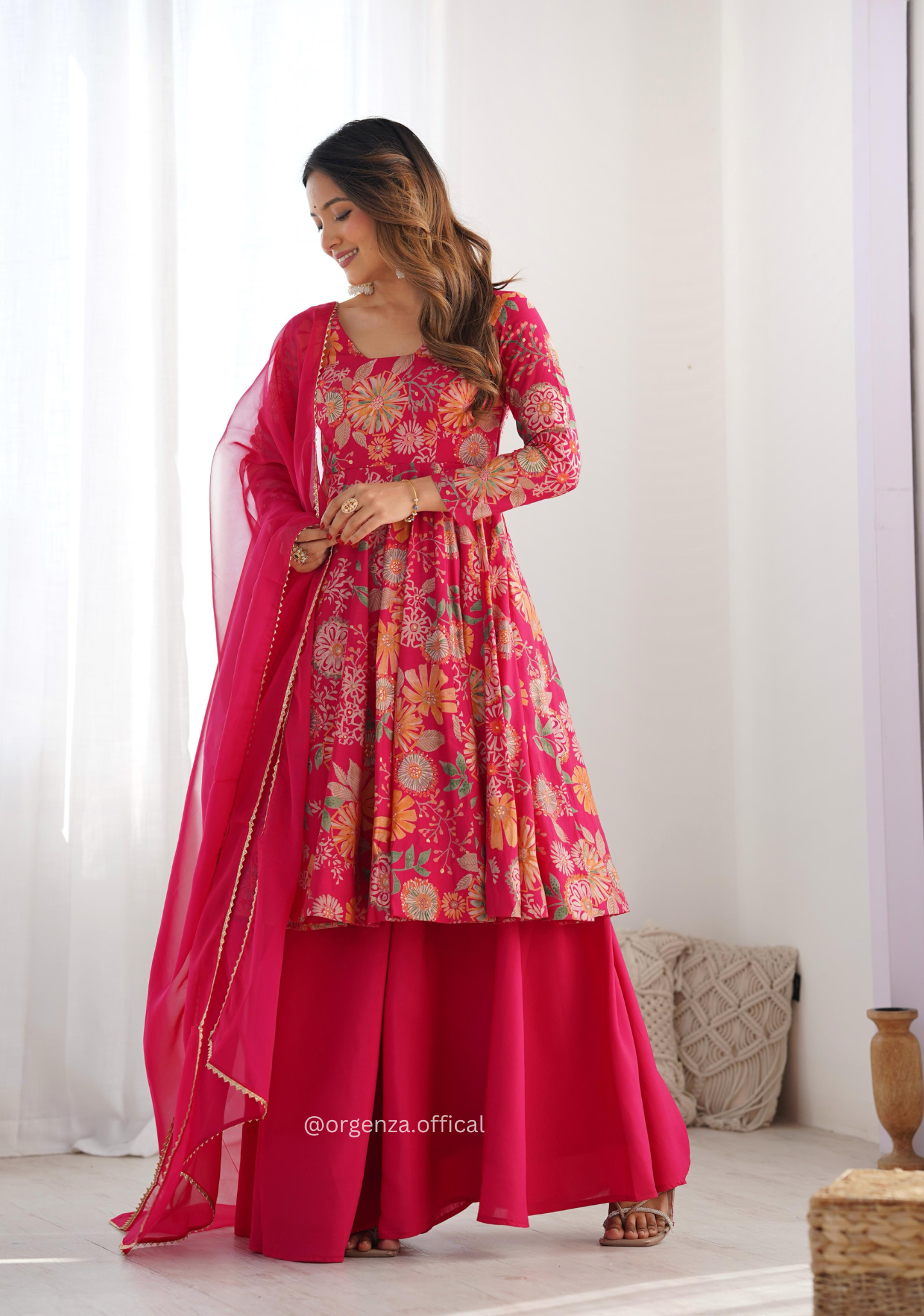 Roman Silk Chanderi Fabric Kediya Kurta With Palazzo Set - Orgenza Store