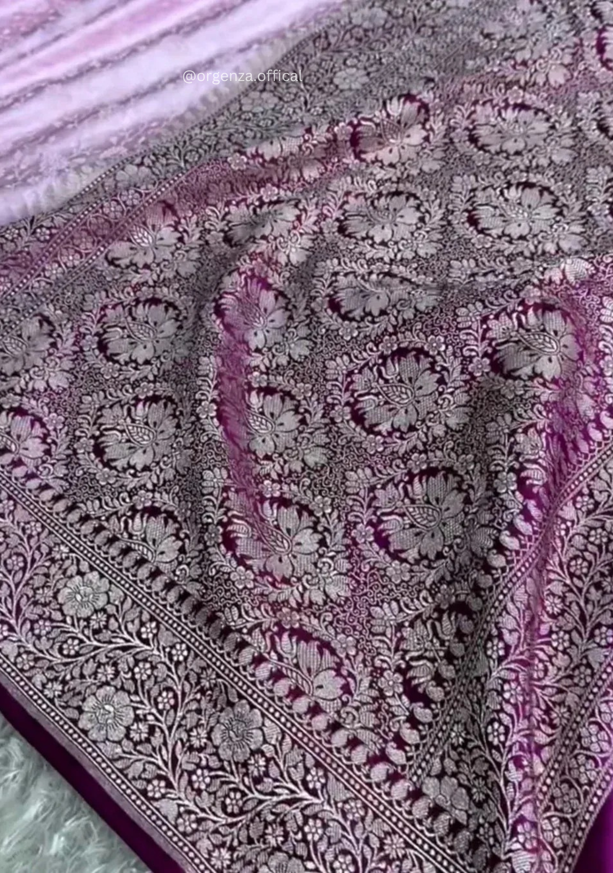 Lavender Banarasi Silk Saree with Wine Purple Zari Blouse