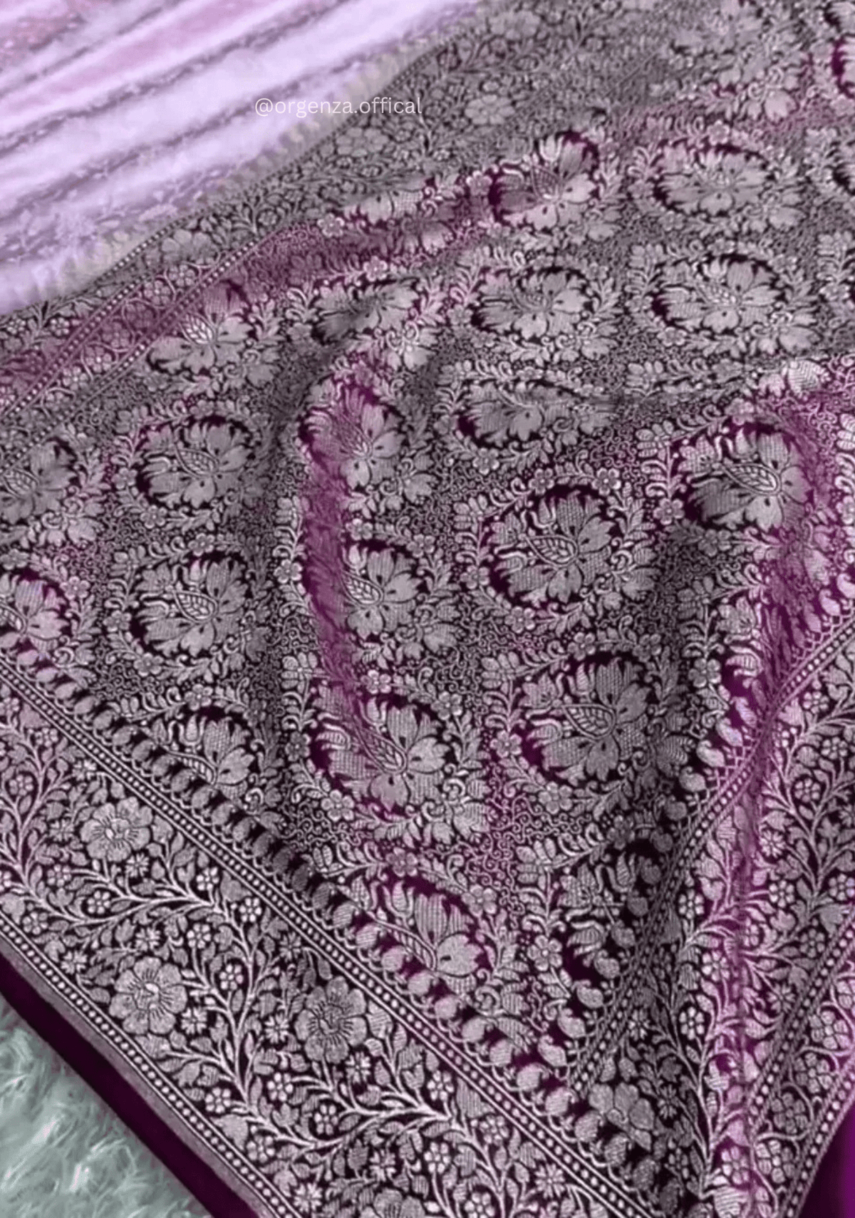Lavender Banarasi Silk Saree with Wine Purple Zari Blouse