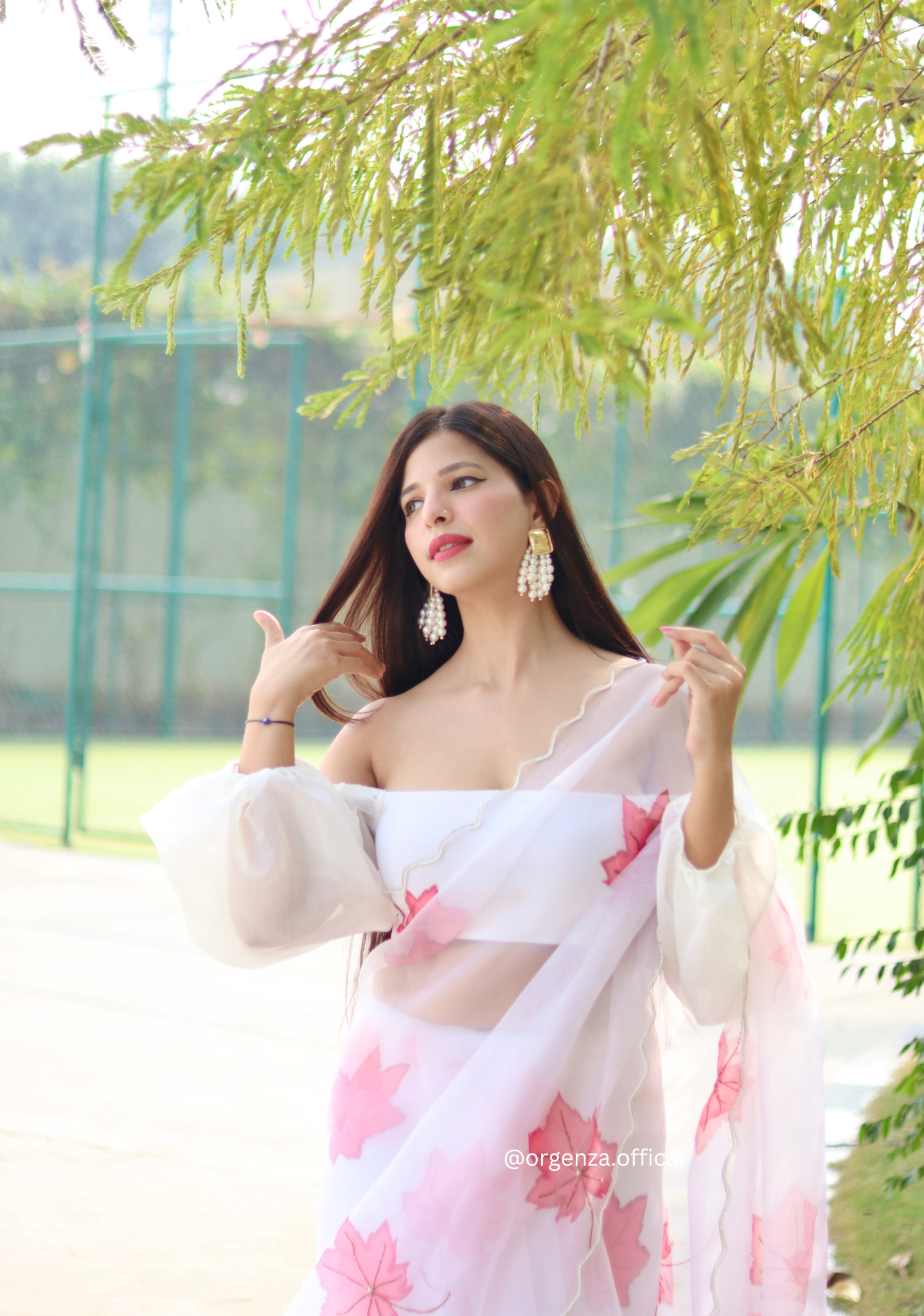 Floral Organza Saree With Khatli Work - Orgenza Store