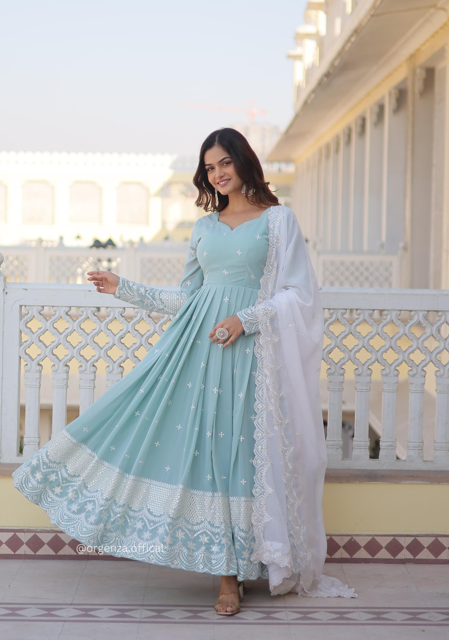 Faux Georgette Sequins Embroidery Gown - Orgenza Store