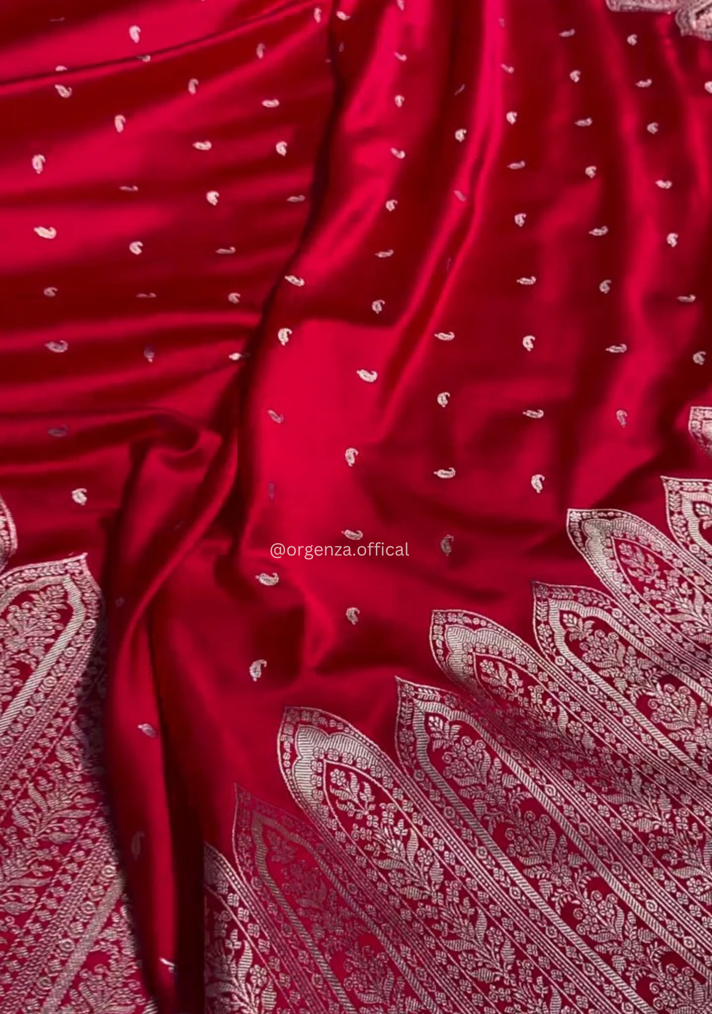 Royal Red Banarasi Satin Saree with Golden Zari Weaving