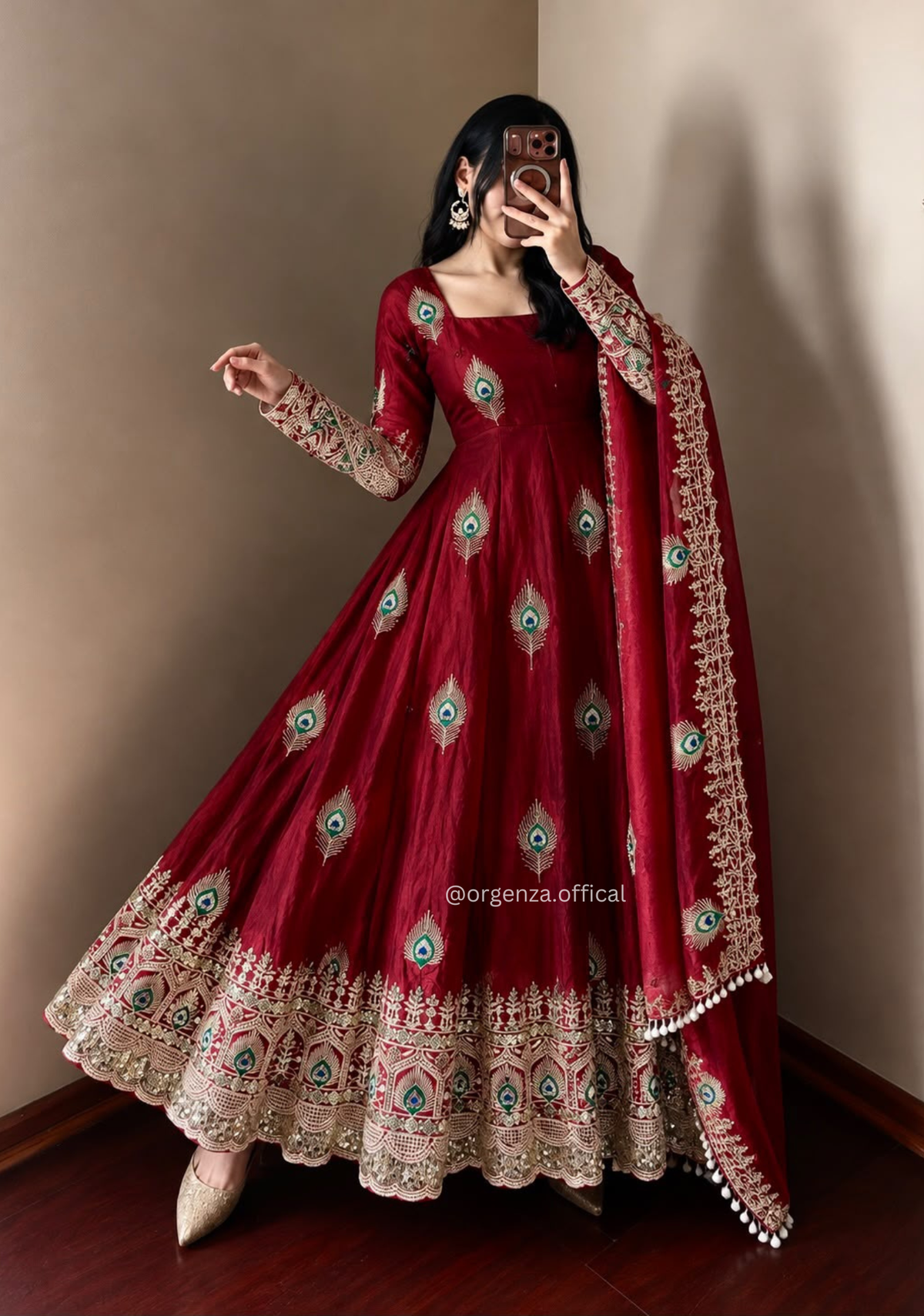 Maroon Fendy Silk Sequin Embroidered Gown Set