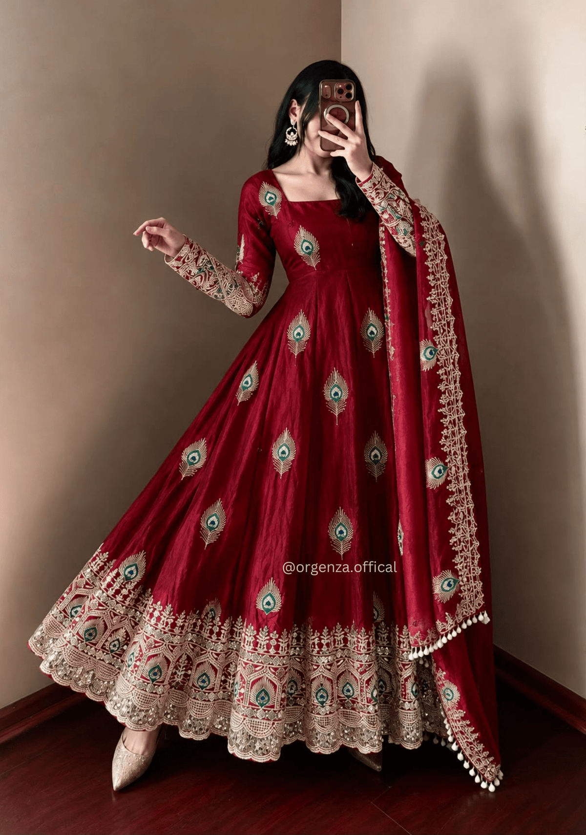 Maroon Fendy Silk Sequin Embroidered Gown Set