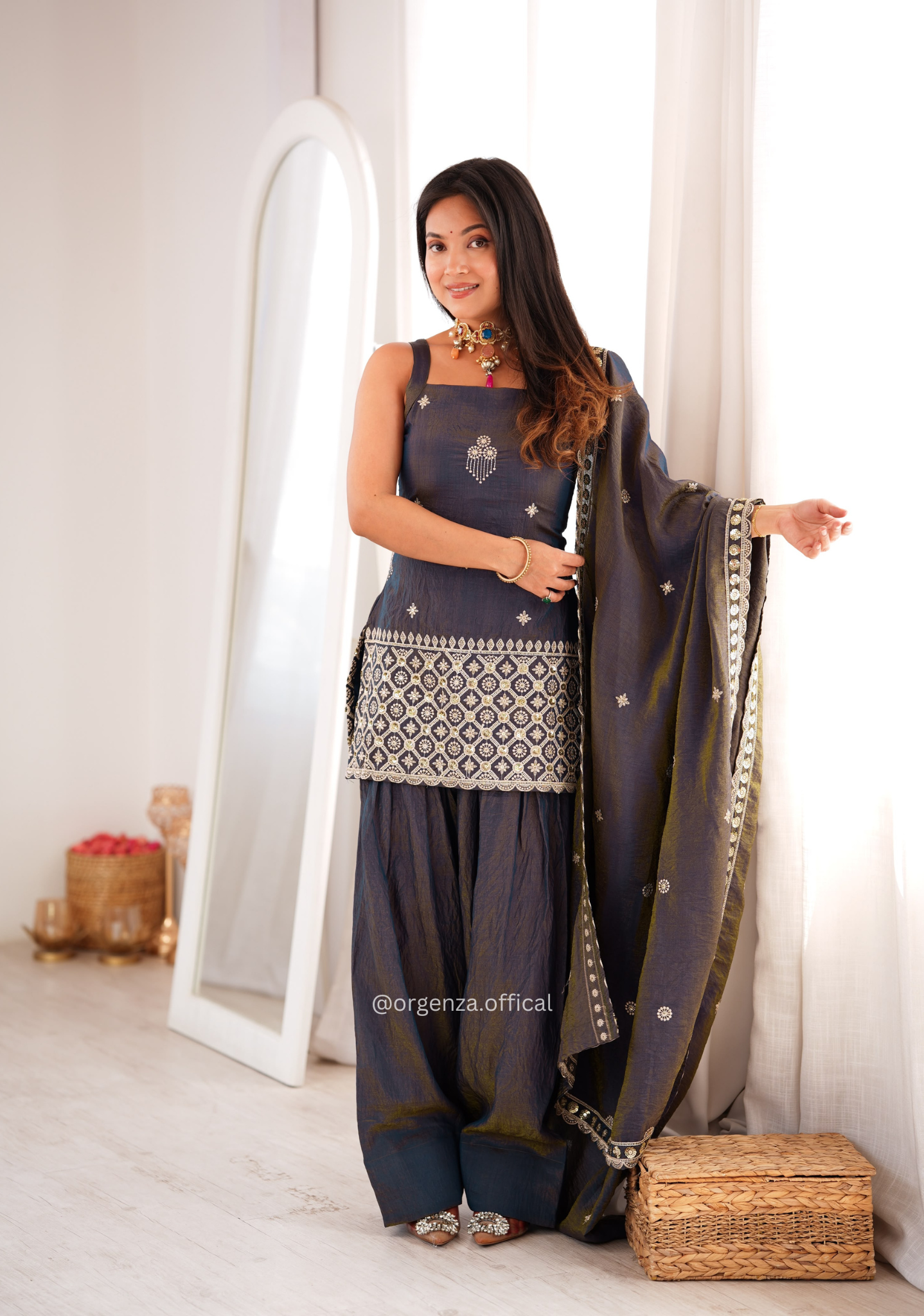 NC Vichitra Silk Embroidered Farshi Shalwar Suit Set