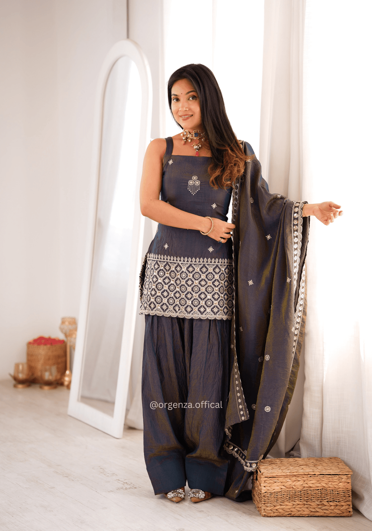 NC Vichitra Silk Embroidered Farshi Shalwar Suit Set