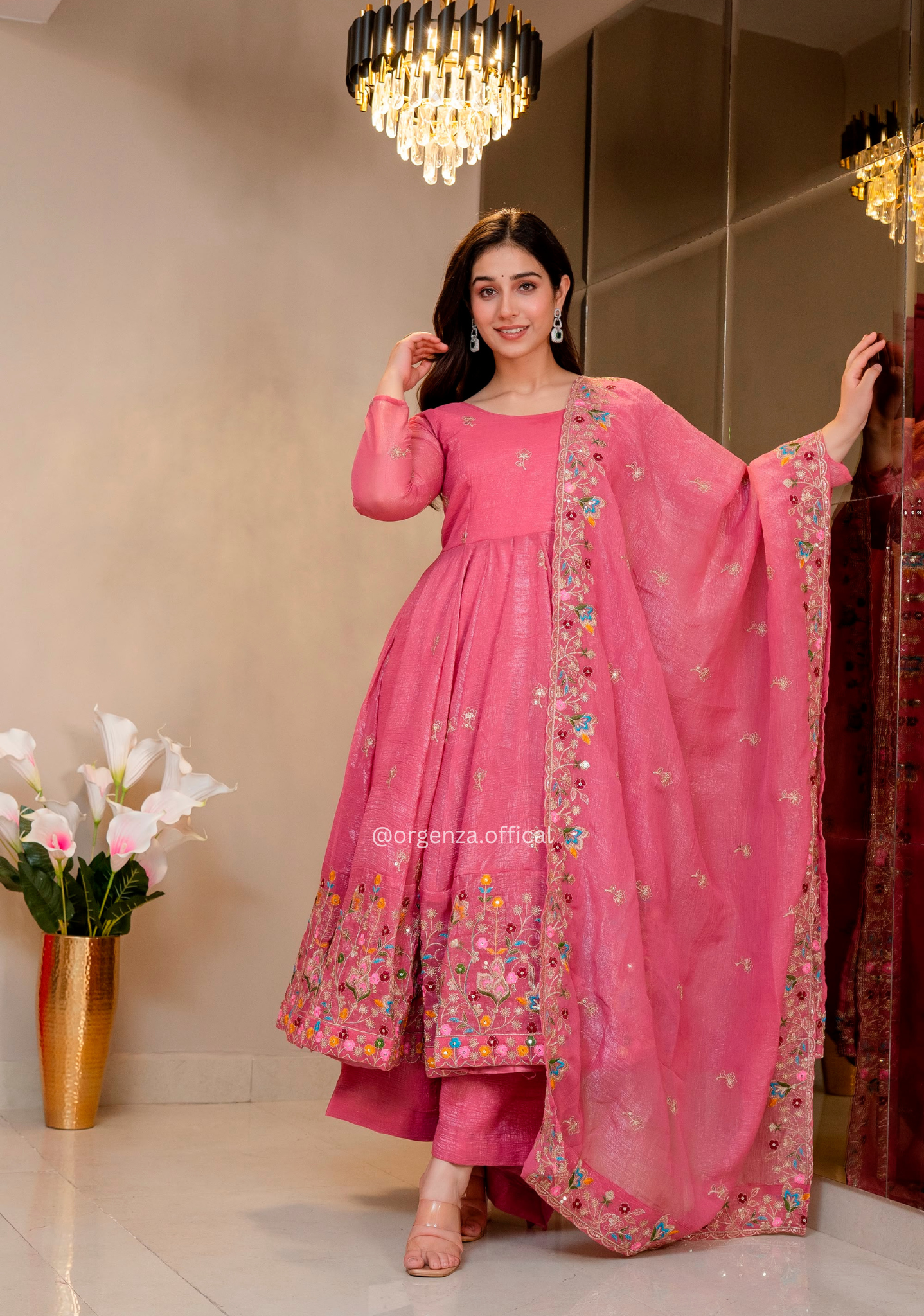 Trending Soft Crunchy Silk Sequin Work Anarkali Suit Set