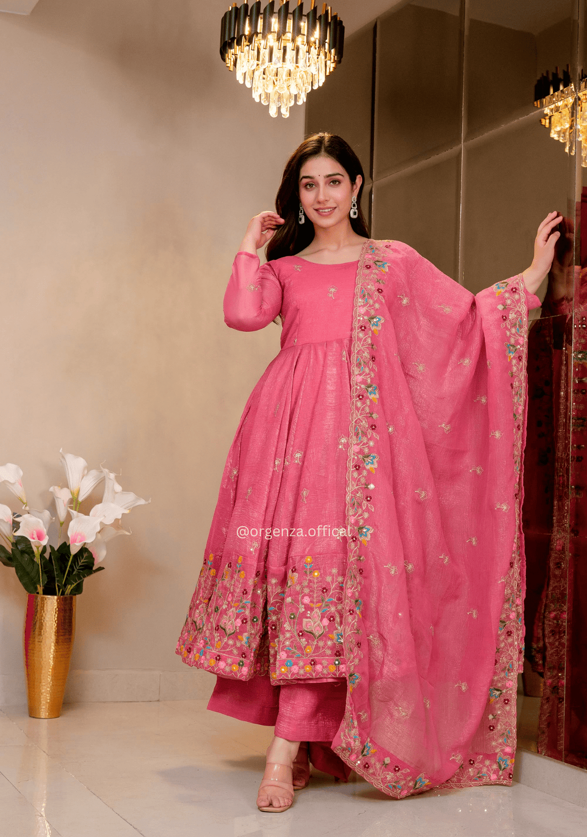 Trending Soft Crunchy Silk Sequin Work Anarkali Suit Set