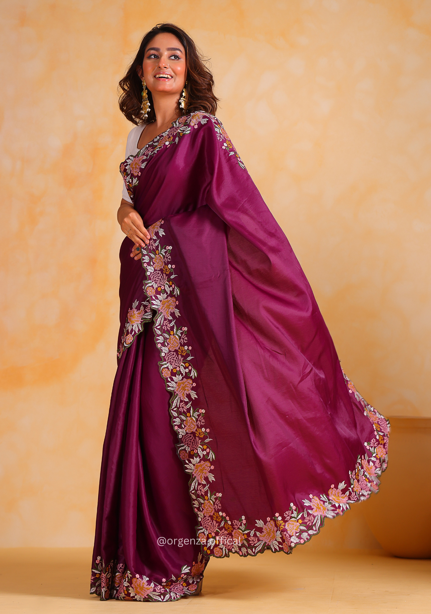 Tussar Satin Silk Saree With Embroidery Viscos Thread Work - Orgenza Store