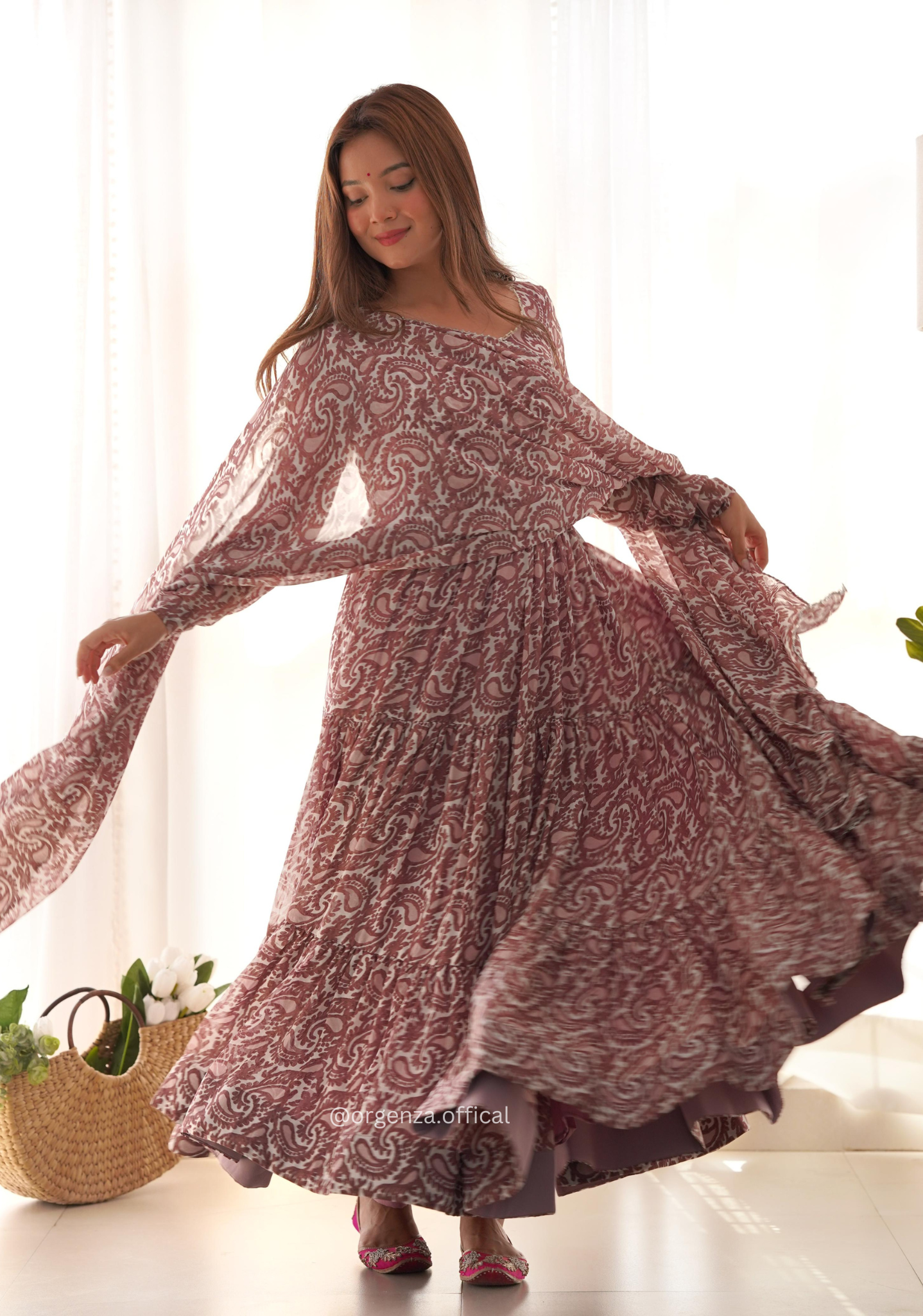 Pure Soft Fox Georgette Kalamkari Print Ruffle Anarkali - Orgenza Store