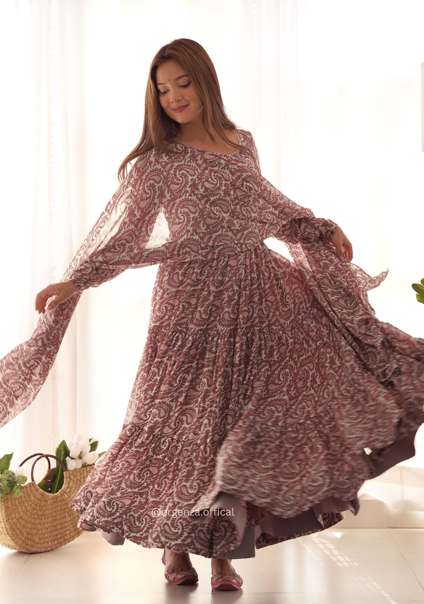 Pure Soft Fox Georgette Kalamkari Print Ruffle Anarkali - Orgenza Store - digisoch
