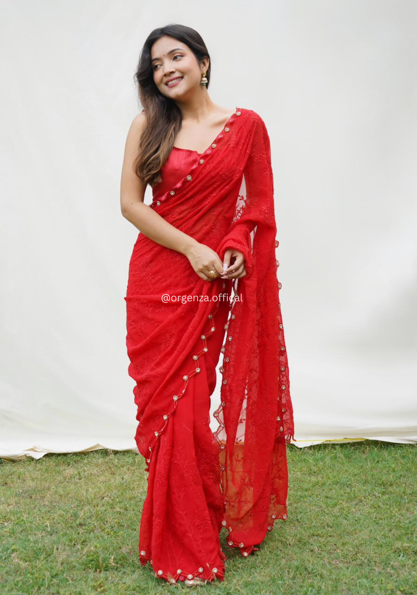 Georgette Silk Saree With Handwork Border - Orgenza Store