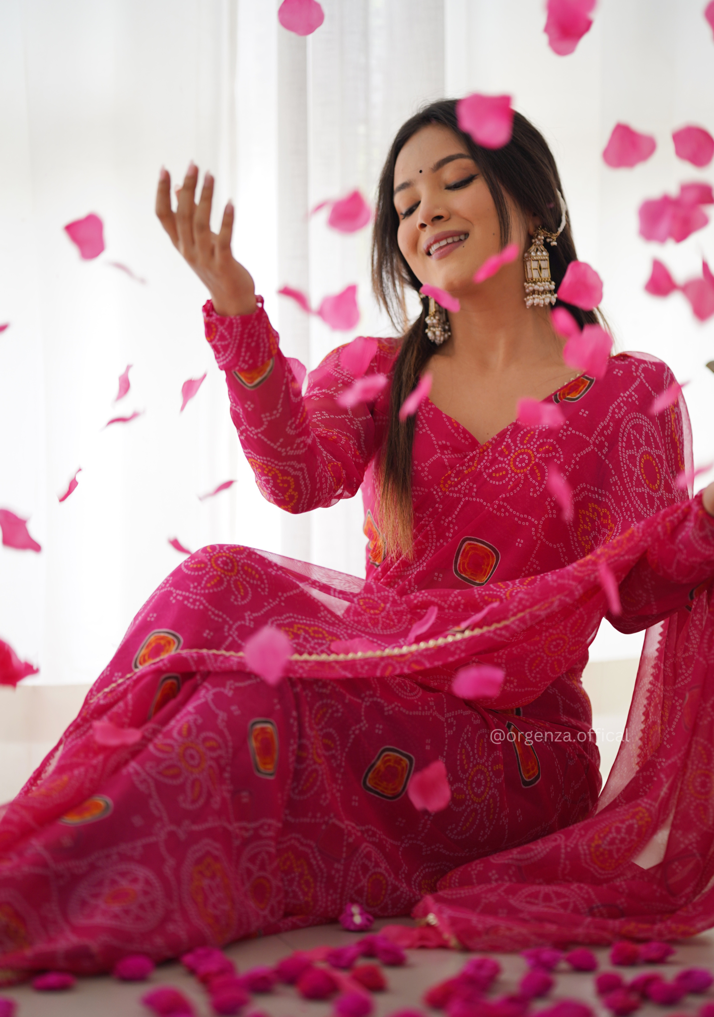 Ready To Wear Pure Chiffon Silk Saree With Bandhani Print - Orgenza Store