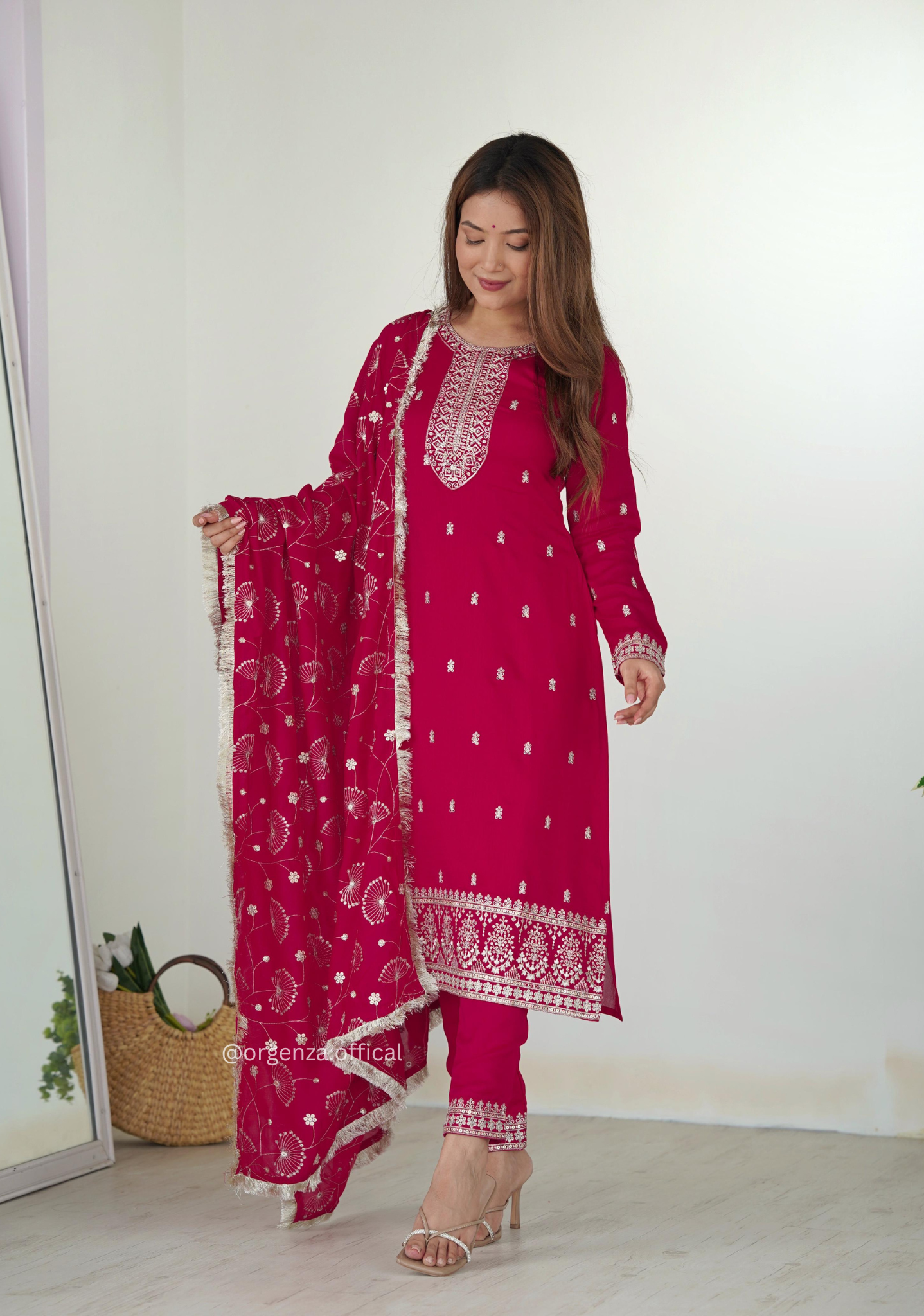 Rangoli Fabric Straight Fit Kurta With Dupatta Set - Orgenza Store