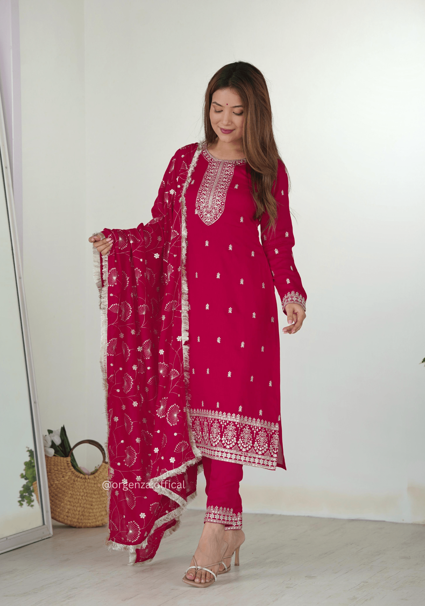 Rangoli Fabric Straight Fit Kurta With Dupatta Set - Orgenza Store - digisoch