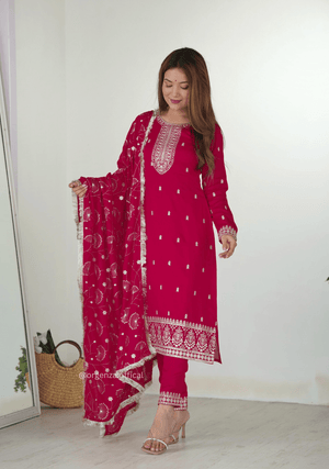 Rangoli Fabric Straight Fit Kurta With Dupatta Set - Orgenza Store
