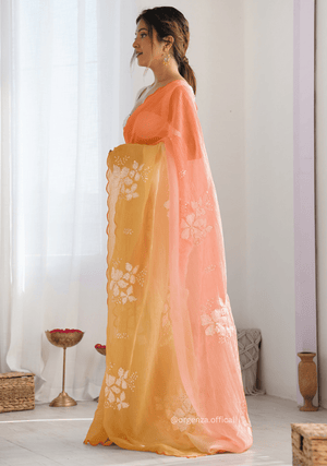 Orange Yellow Gold Crush Silk Saree - Orgenza Store - digisoch