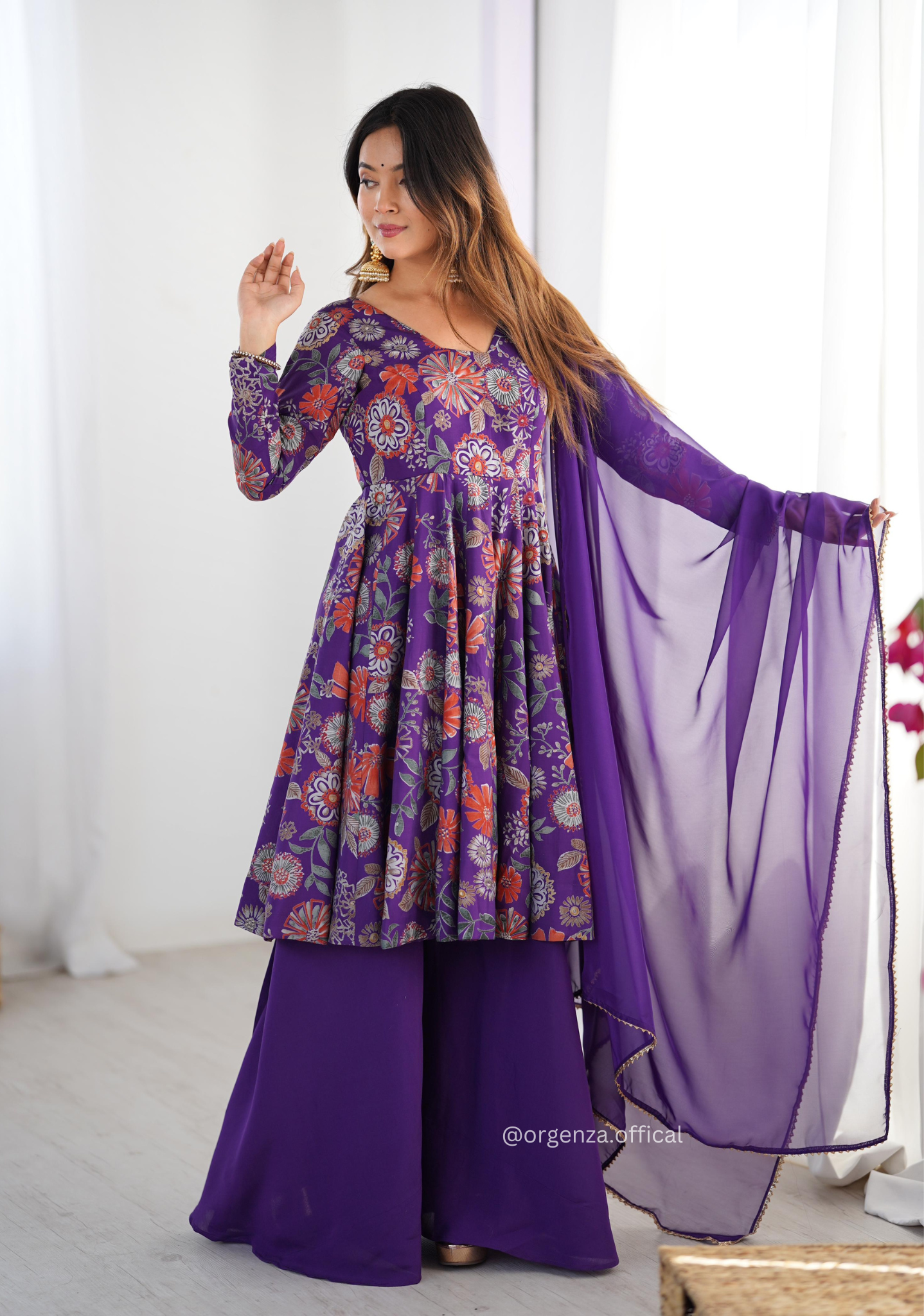 Roman Silk Chanderi Fabric Kediya Kurta With Palazzo Set