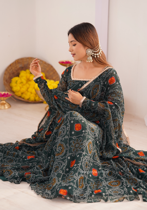 Pure Chiffon Bandhej Gown - Orgenza Store