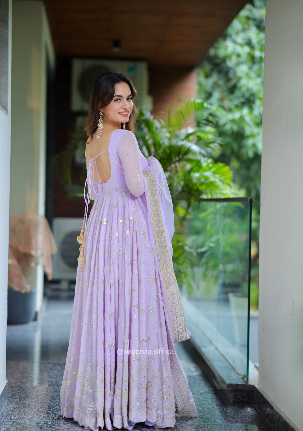 Lavender Sequins Zari Embroidered Anarkali Suit Set