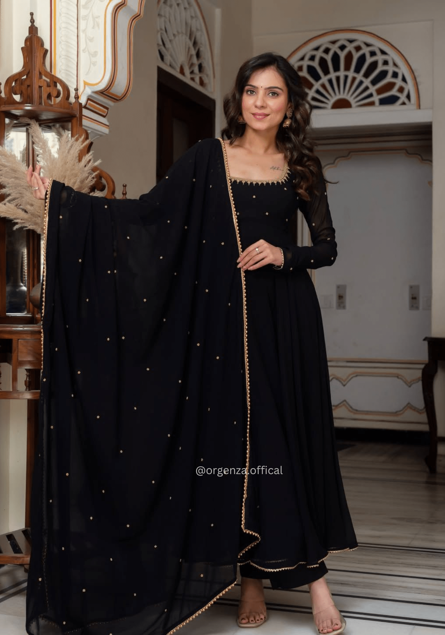 Premium Black Anarkali Suit Set with Heavy Zari Embroidery & Dupatta - Orgenza Store Premium Black Anarkali Suit Set with Heavy Zari Embroidery & Dupatta - Orgenza Store