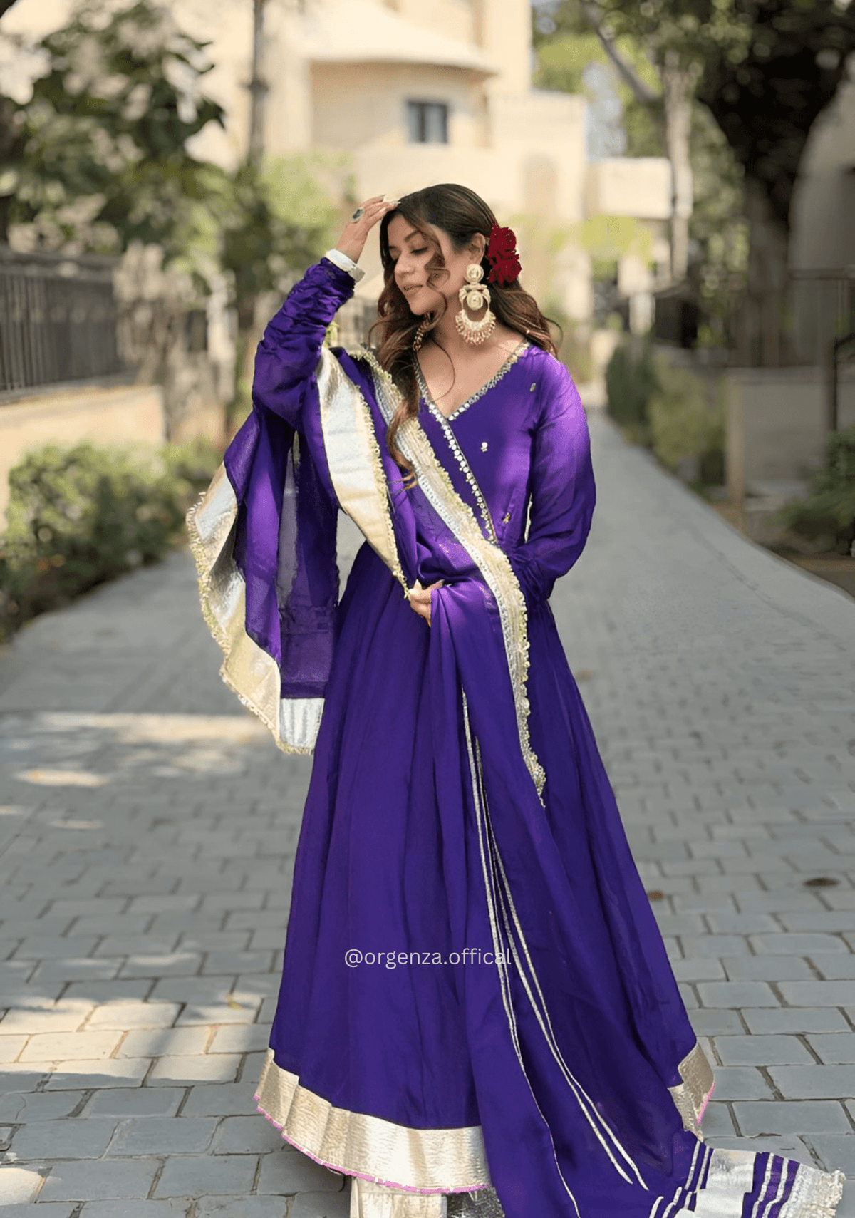 Royal Purple Blooming Embroidered Sharara Suit Set