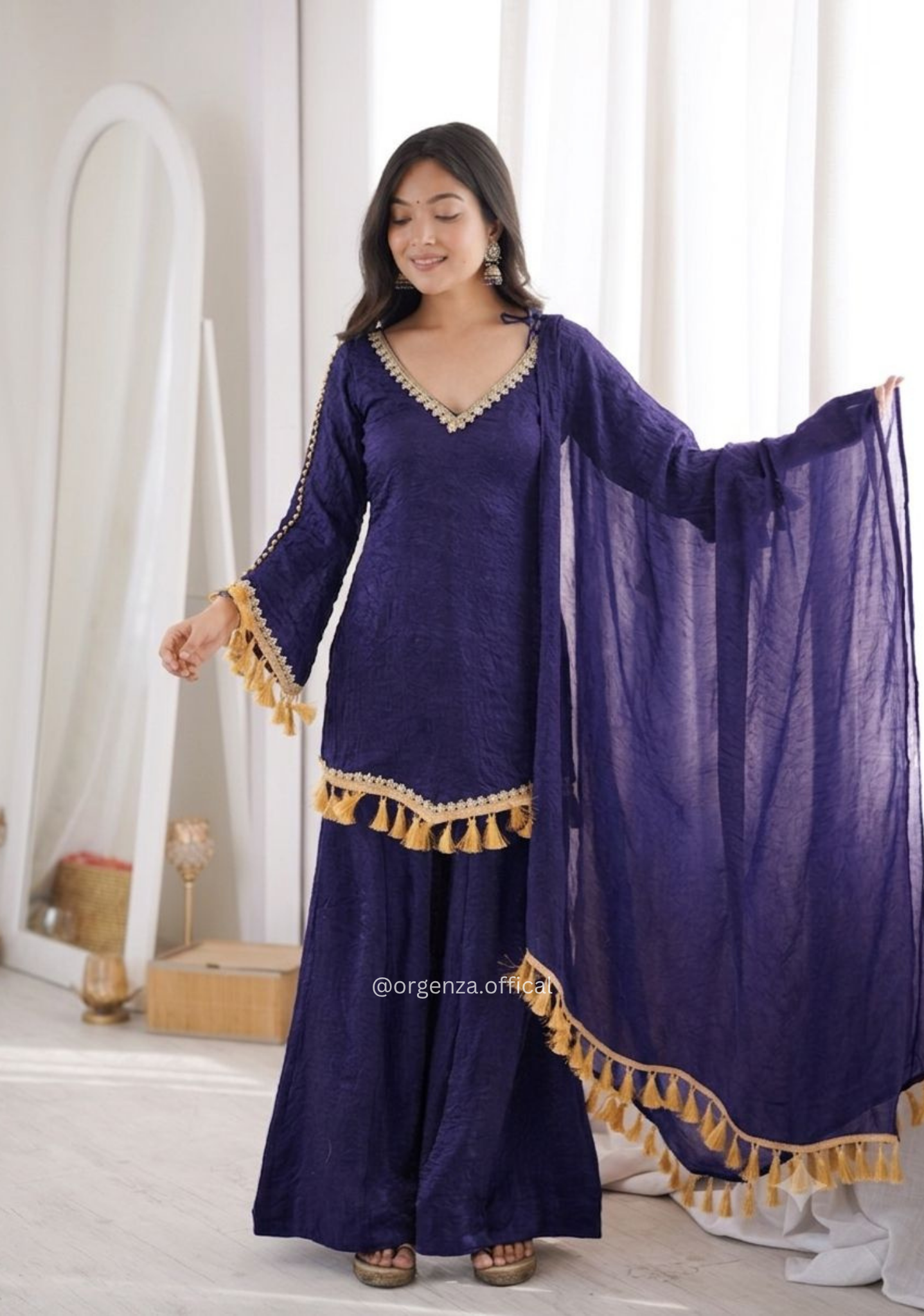 Purple Doremon Crush Mirror Work Kurta Palazzo Set