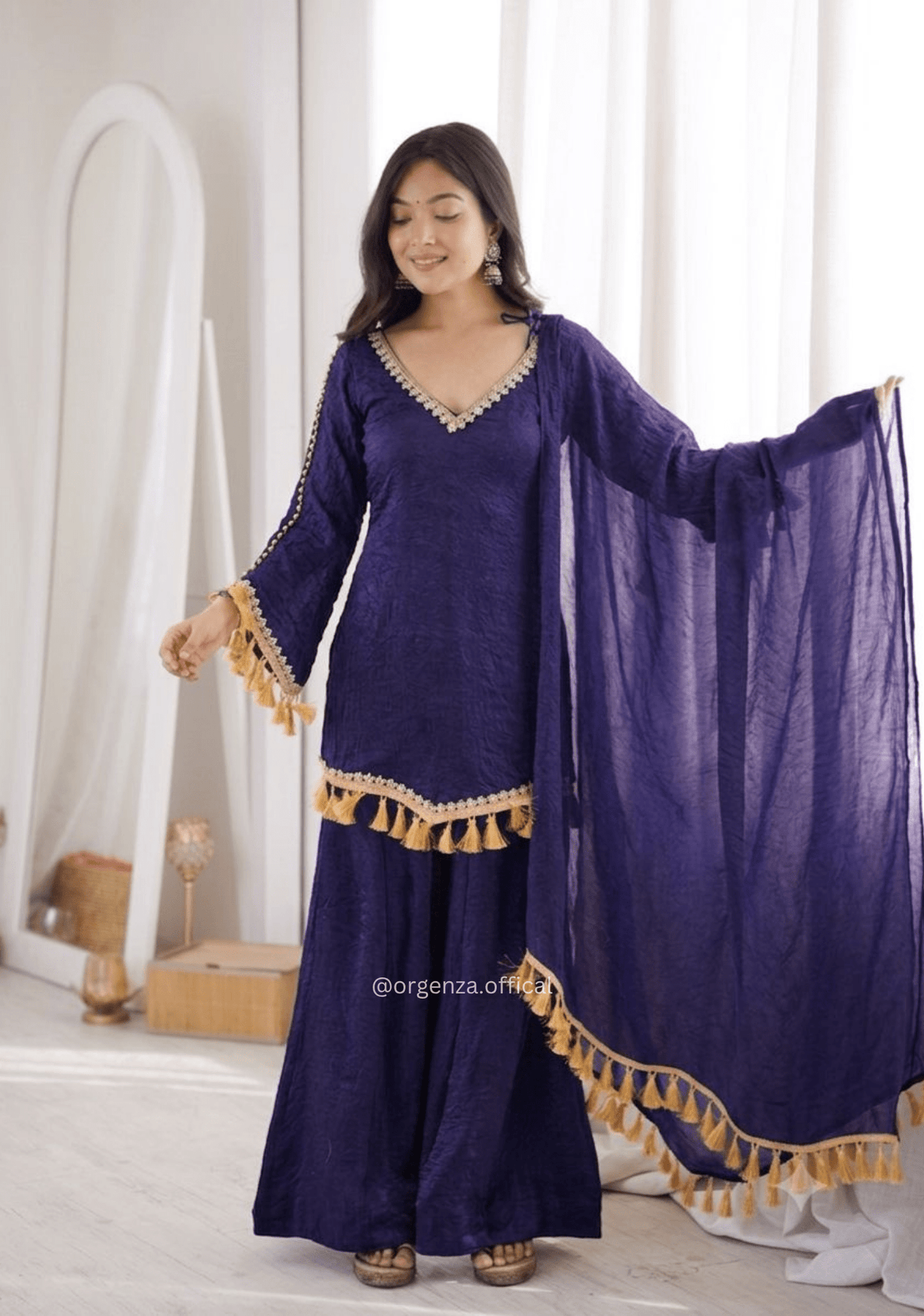 Purple Doremon Crush Mirror Work Kurta Palazzo Set