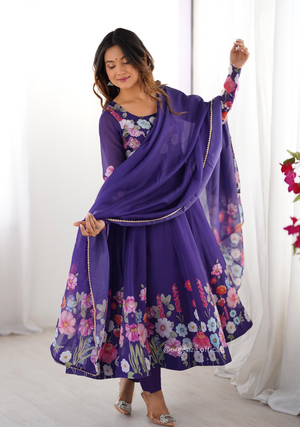 Floral Organza Anarkali With Dupatta And Pant - Orgenza Store