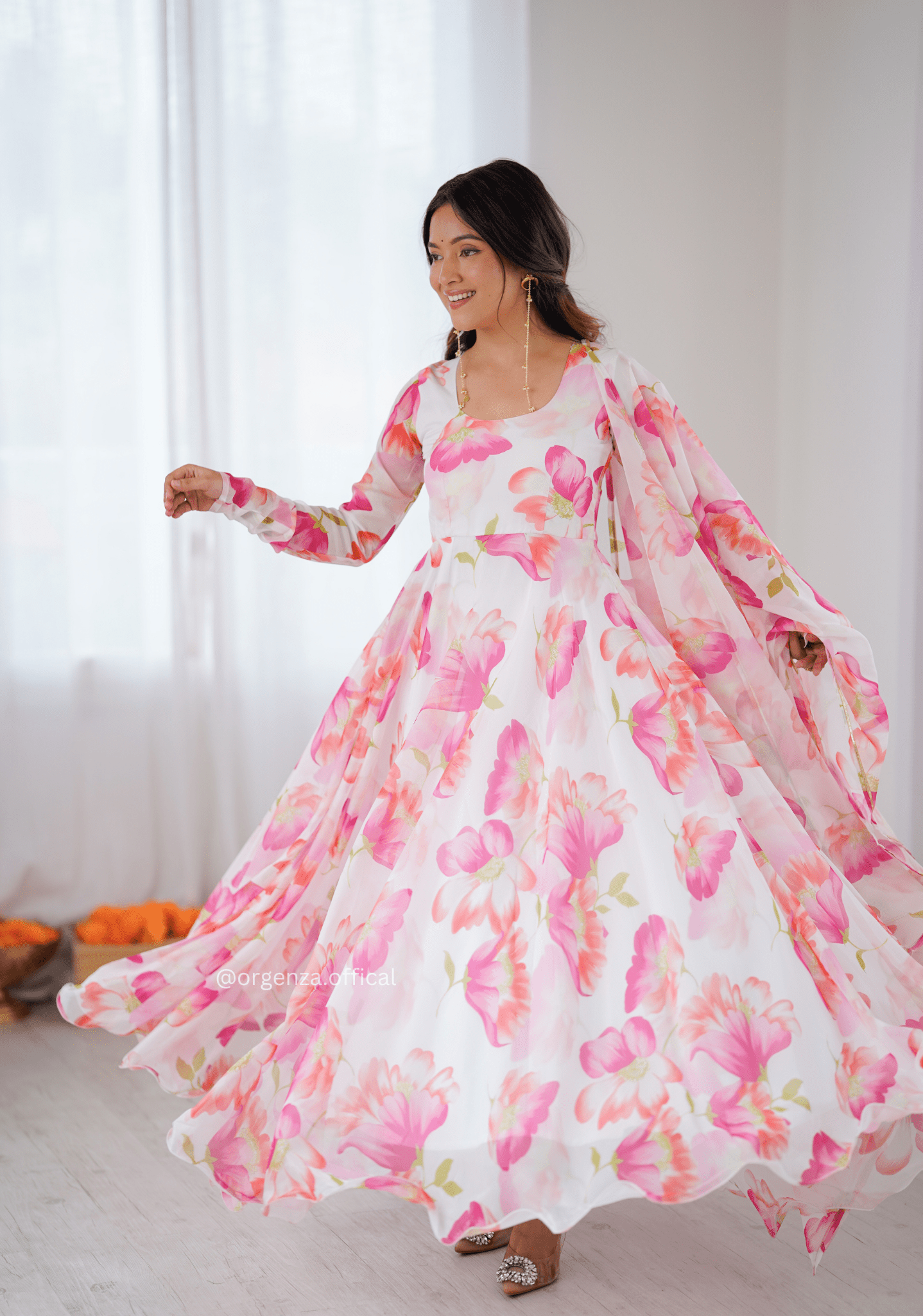 Organza Taby Silk 8 Meter Flare Anarkali Gown Set with Dupatta & Bottom -  Orgenza Store