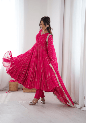Mal Chanderi Mirror Work Ruffle Gown Set with Dupatta – Fully Stitched - Orgenza Store - digisoch