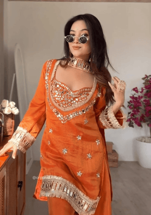 Fendy Silk Mirror Work Sharara Suit Set – Ready to Wear Women’s Ethnic Outfit (4 PCS) - Orgenza Store - digisoch