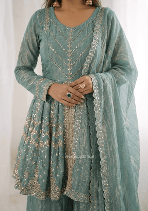 Fendy Silk Embroidered Palazzo Suit Set with Dupatta - Orgenza Store