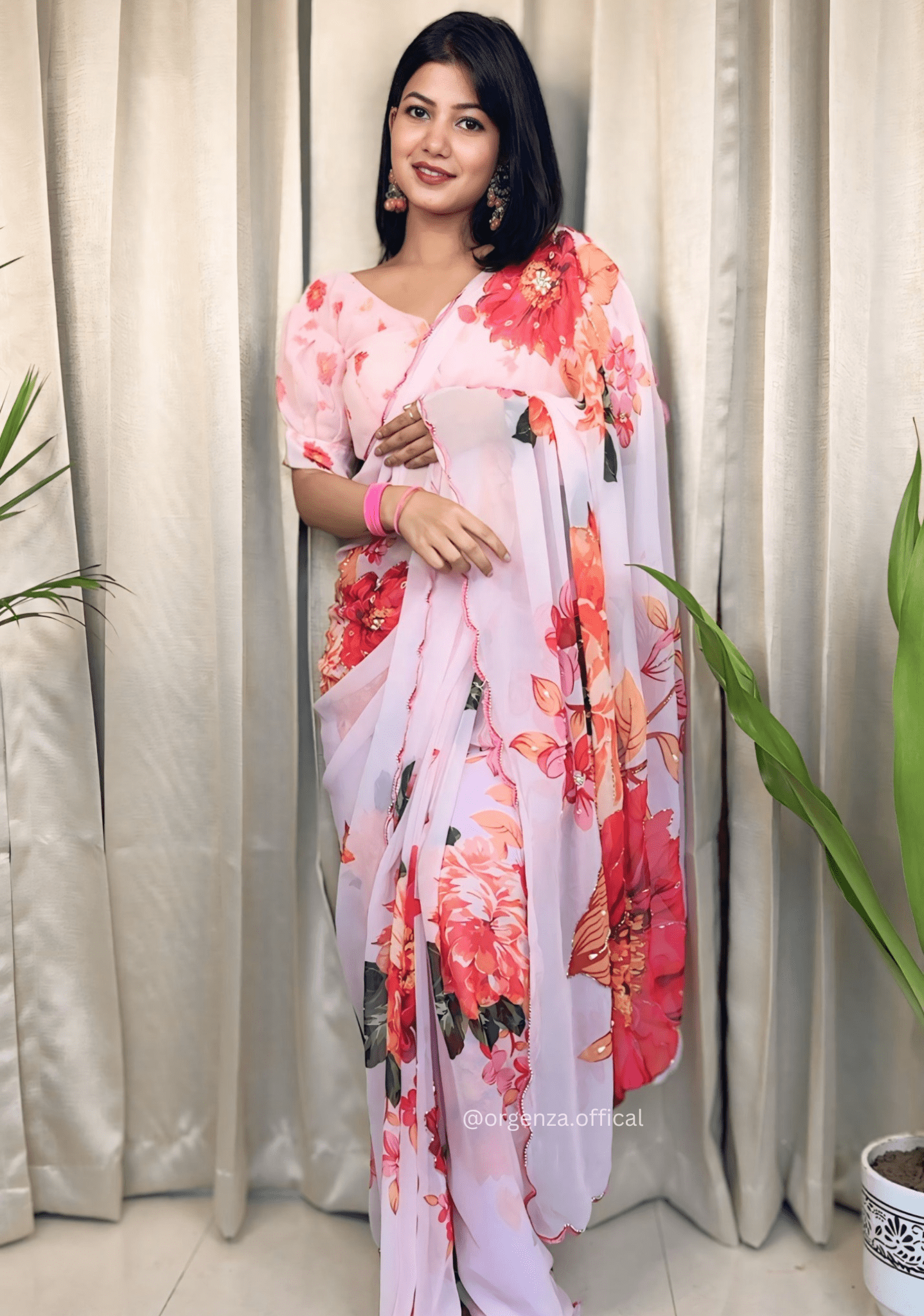 Multi Color Georgette Saree With Floral Print - Orgenza Store - digisoch
