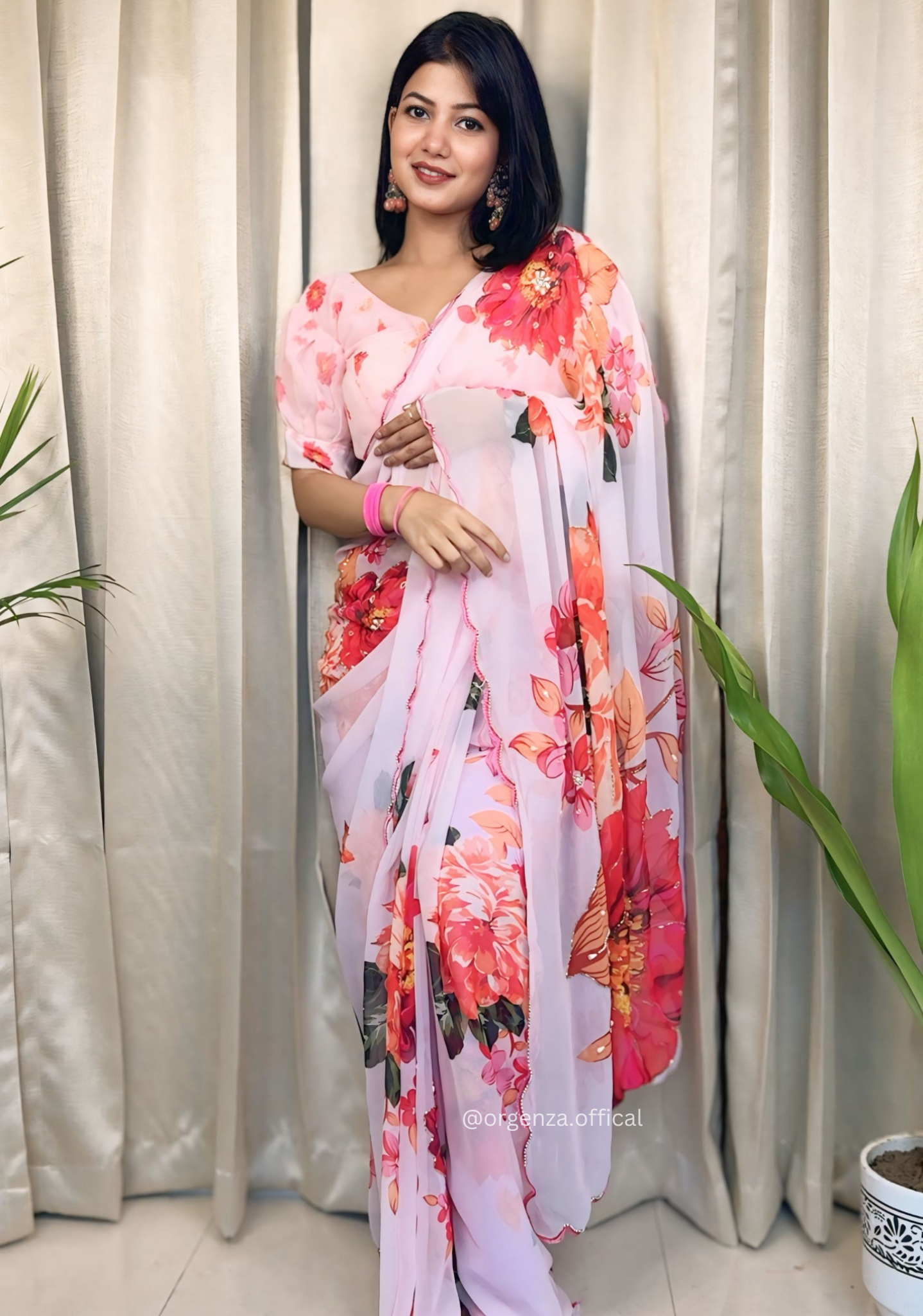 Multi Color Georgette Saree With Floral Print - Orgenza Store