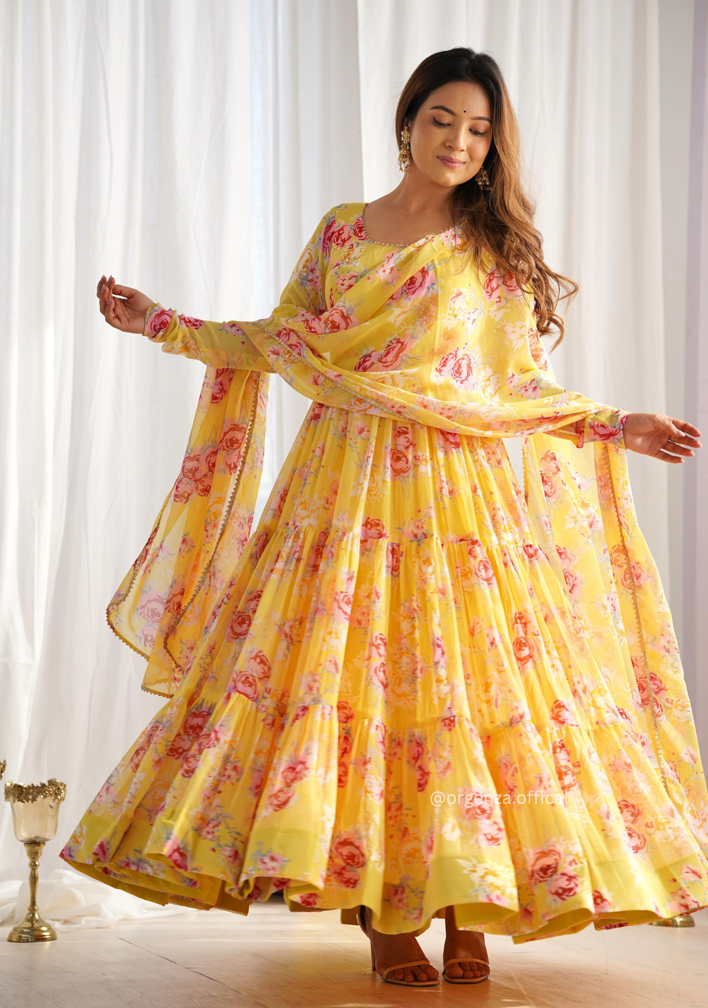 Pure Georgette Silk Floral Print Kurtis With Dupatta Set - Orgenza Store