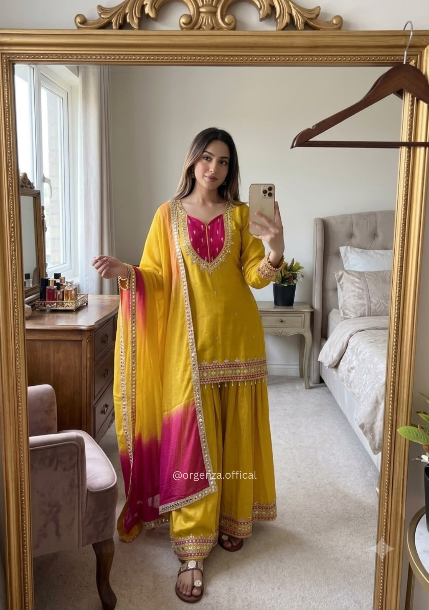 Yellow Roman Glass Mirror Work Palazzo Suit Set