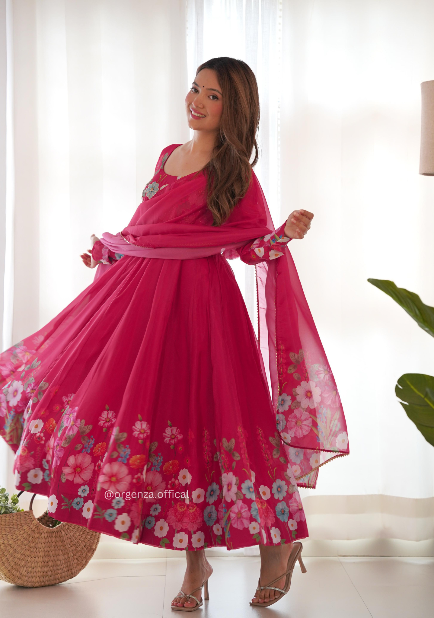 Floral Organza Anarkali With Dupatta And Pant - Orgenza Store
