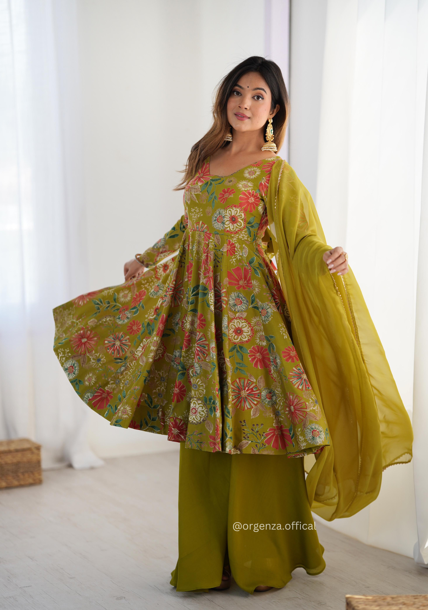 Roman Silk Chanderi Fabric Kediya Kurta With Palazzo Set - Orgenza Store