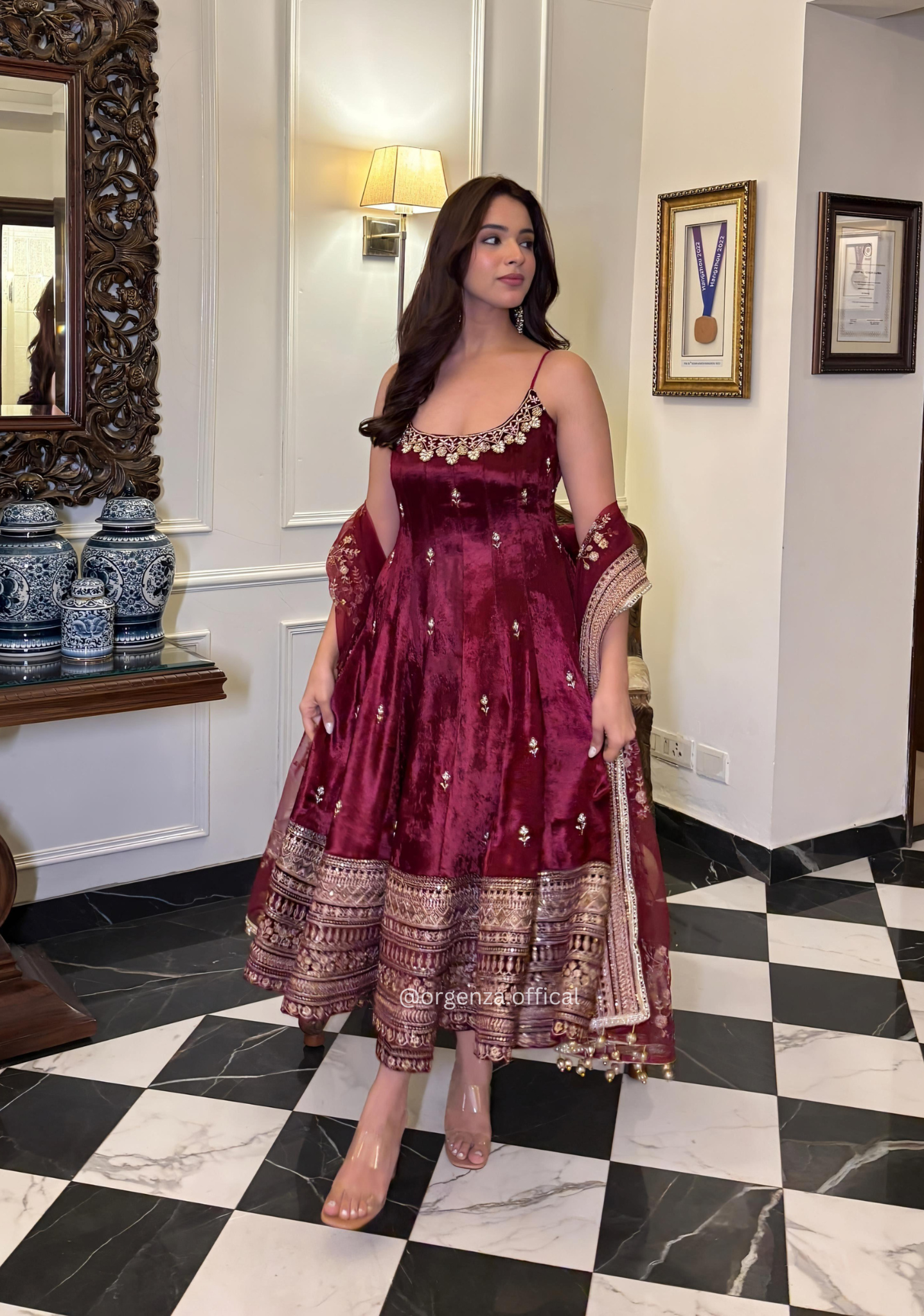 Maroon Vichitra Silk Anarkali Suit Set