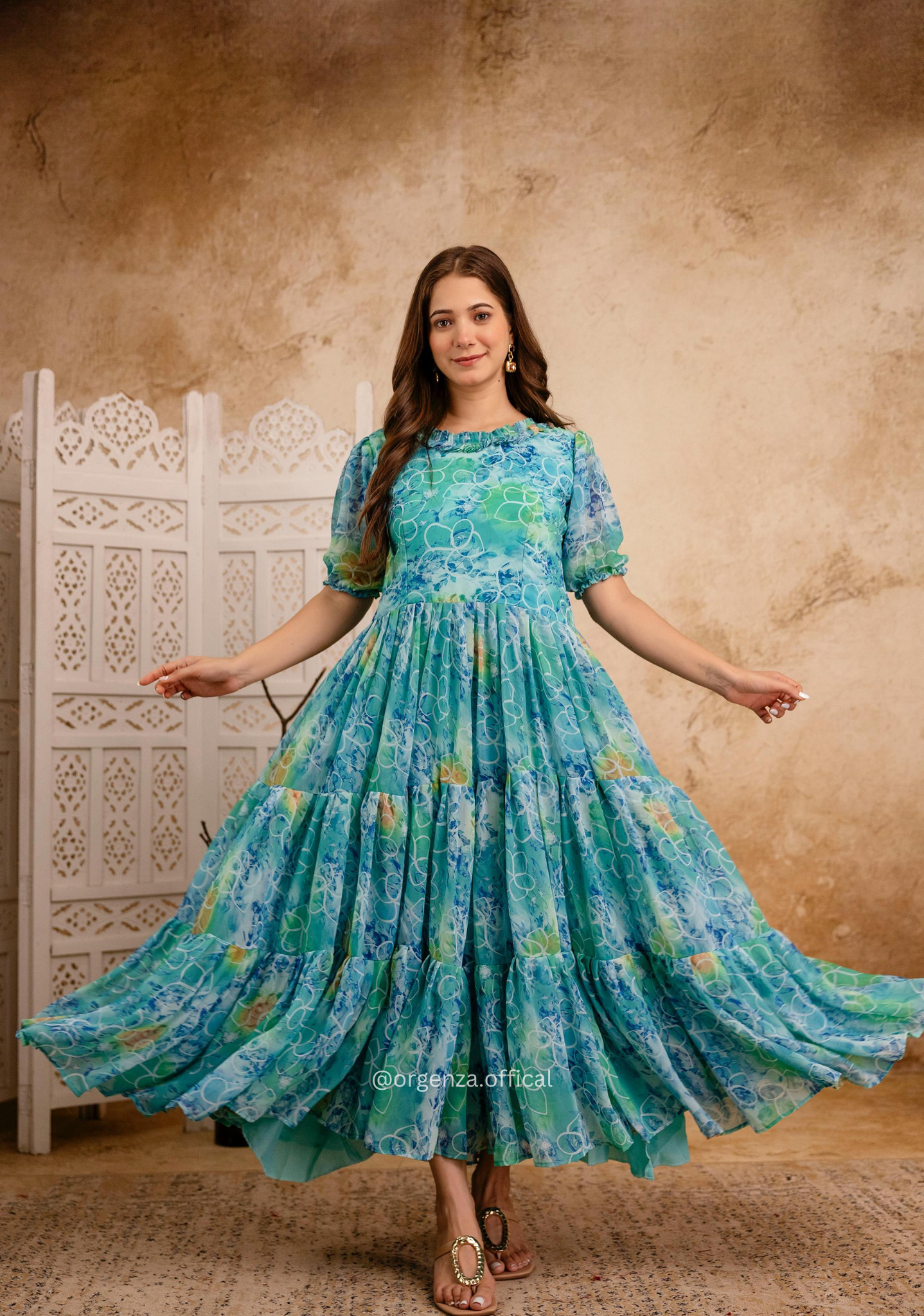 Sky Colour Georgette Digital Print Maxi - Orgenza Store